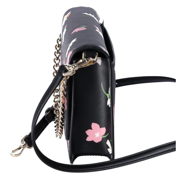 Kate Spade Madison Black Floral Pink Waltz Flap Convertible Crossbody KF441 - Picture 5 of 9